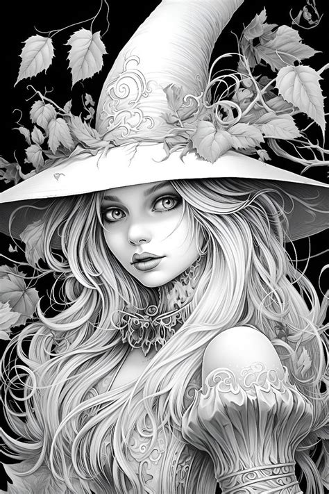 Adult Coloring Pages Grayscale Coloring Book Witches Halloween