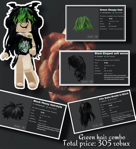 Green and black hair combo for Roblox | Roblox, Roblox animation, Emo ...