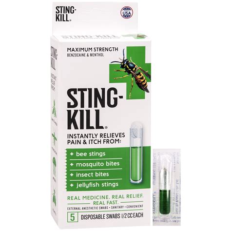 Sting Kill First Aid Swabs Instant Pain Itch Relief Insect And Spider Bite Treatment 5 Ct