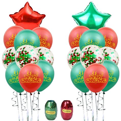 Merry Christmas Green Red Latex Balloon Stuffing Confetti Transparent