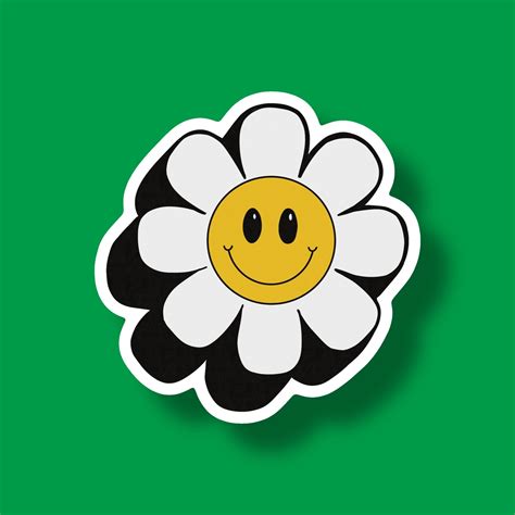 Smiley Face Daisy Flower Sticker Holographic Sparkly Vinyl Laptop ...