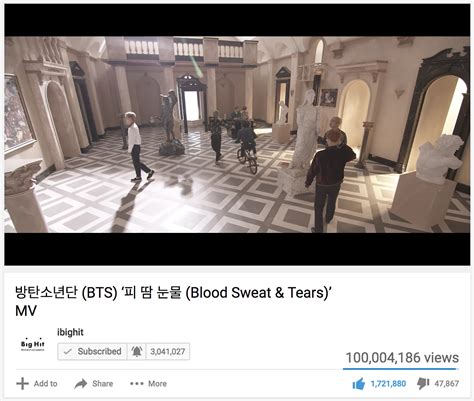 ALL FOR BTS 피 땀 눈물 Blood Sweat Tears broke 100 million