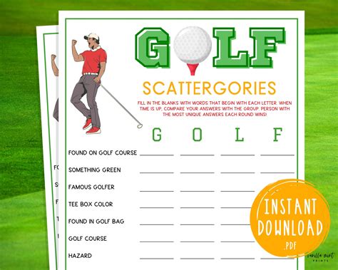 Golf scattergories game printable golf team party game masters golf
