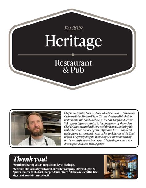 Menu - Heritage Resturaunt & Pub