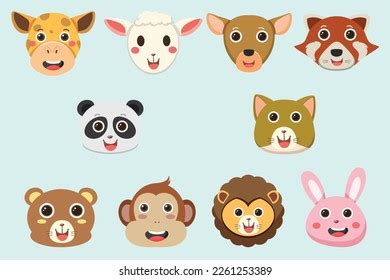 Cute Animal Face Emoticon Set Stock Vector (Royalty Free) 2261253389 ...