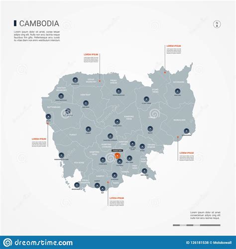 Infographic For Cambodia Detailed Map Of Cambodia With Flag Vector