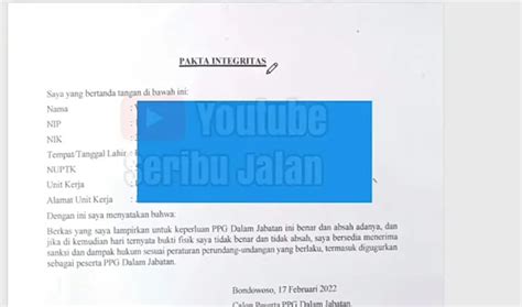 PPG Daljab 2023 Ketentuan Nomor Dan Tanggal Pakta Integritas