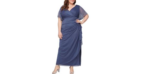 Alex Evenings Rhinestone Sleeve Chiffon Gown In Blue Lyst