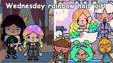 Wednesday Addams Turned Into A Rainbow Hair Girl 🌈 Toca Boca Toca