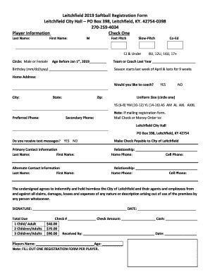 Fillable Online Leitchfield Ky Softball Registration Forms Pdf Fax