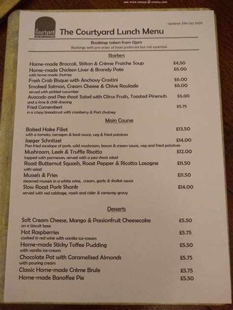 Online Menu Of The Courtyard Restaurant Cupar United Kingdom Ky15 4bu Zmenu