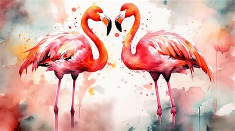 Premium AI Image | Graceful Flamingos in a Watercolor Painting