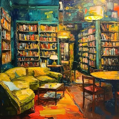 Premium Photo | A painting of a library filled with books