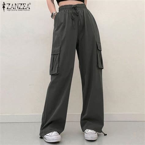 ZANZEA Женские свободные повседневные длинные брюки на шнурке с ...