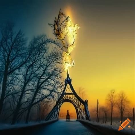 Surreal Park With Strange Creatures Surreal Trees Lamp Posts And