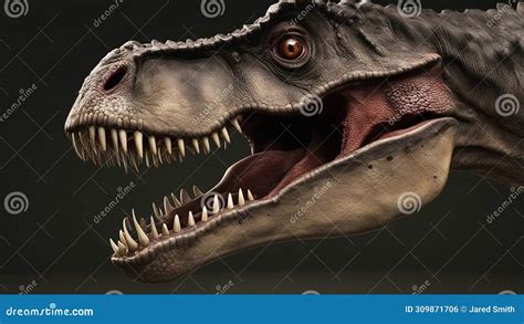 Tyrannosaurus Rex Dinosaur The Closeup View Of An Opened Mouth