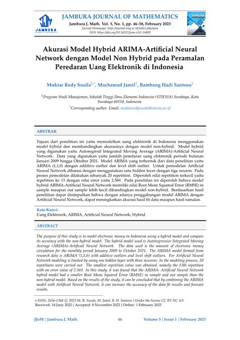 Pdf Akurasi Model Hybrid Arima Artificial Neural Network Dengan Model