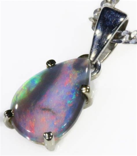 Black Opal Set In 18k White Gold Pendant CF 1121 BLACK OPAL PENDANT