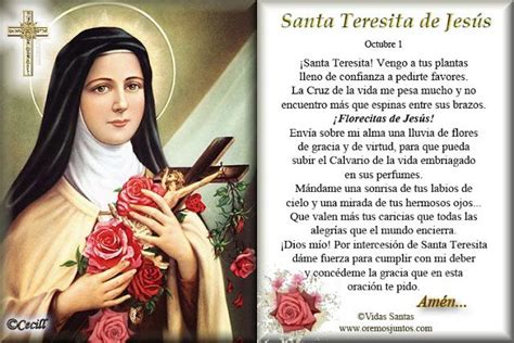 Vidas Santas Estampita y Oración de Santa Teresita de Jesús Santa