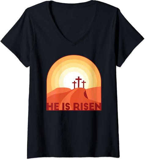 Womens Risen Christian Faith Easter Christ Is Not Dead He Is V Neck T