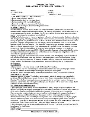 Fillable Online INTRAMURAL SPORTS PLAYER CONTRACT Fax Email Print