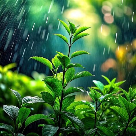 Rain On Plants Hd Photo Premium Ai Generated Image