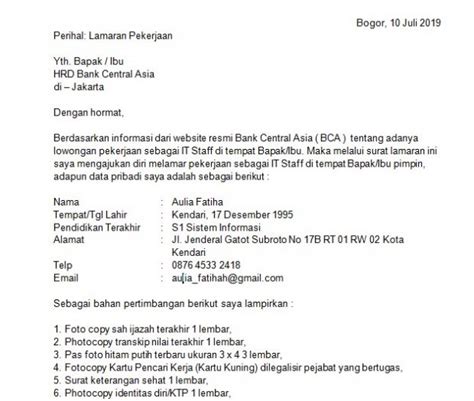 7 Contoh Surat Lamaran Kerja Di Pabrik Dan Cara Membuat