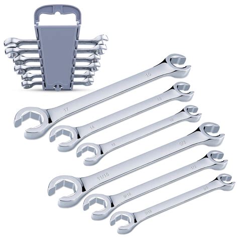 EFFICERE 6 Piece Metric And SAE Flare Nut Wrench Set With Rack Metric