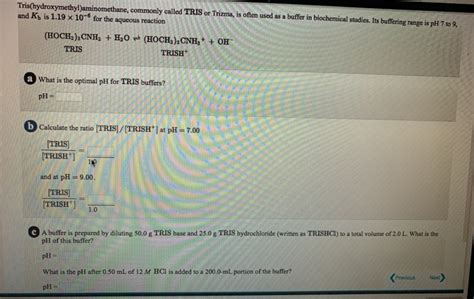 Solved Tris Hydroxymethyl Aminomethane Commonly Called Tris Chegg