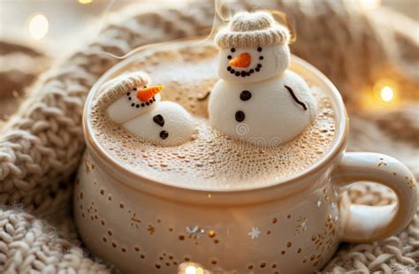 Cozy Winter Hot Chocolate With Marshmallow Snowmen Stock Image Image