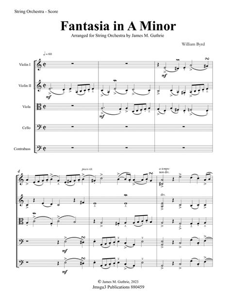 Byrd Fantasia In A Minor For String Orchestra By William Byrd String