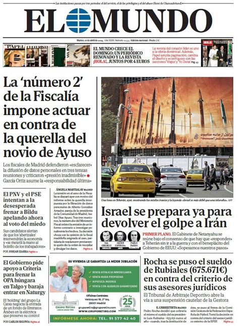 Portada De El Mundo Del Martes De Abril De Medios