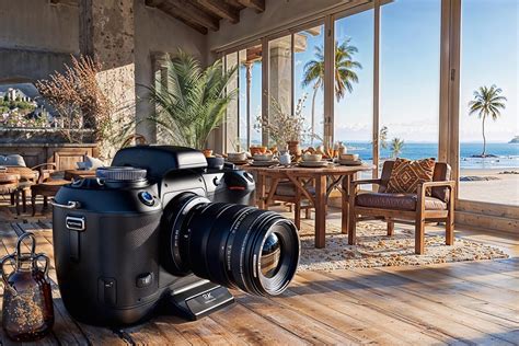 Free picture: Big digital camera with zoom lens on a wooden floor in room