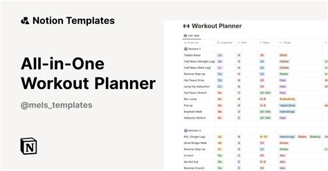 All In One Workout Planner Template Notion Marketplace