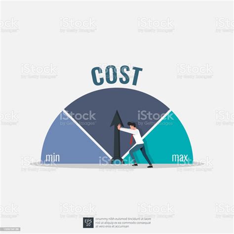 최소 위치 일러스트레이션에 비용을 밀어하려고 하는 사업가 비용 절감 전략 개념 감소에 대한 스톡 벡터 아트 및 기타 이미지