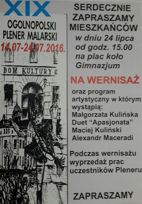 XIX OGÓLNOPOLSKI PLENER MALARSKI zaproszenie Urząd Miejski Lewin