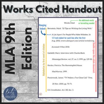 MLA 9th Edition Works Cited Formatting Poster by Lit and More | TpT