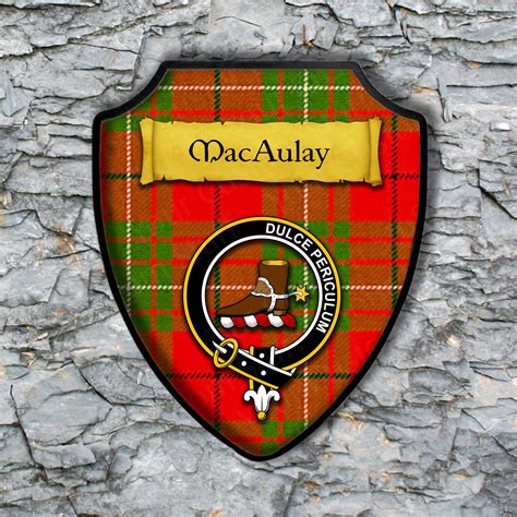 Macaulay Shield Plaque With Scottish Clan Coat Of Arms Badge On Clan