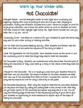 Warm Up Winter With Hot Chocolate ELA Unit Emergent Reader Sequencing Writing