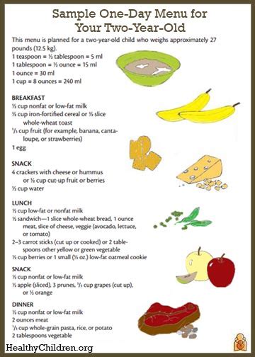 Sample Menu for a Two-Year-Old - HealthyChildren.org