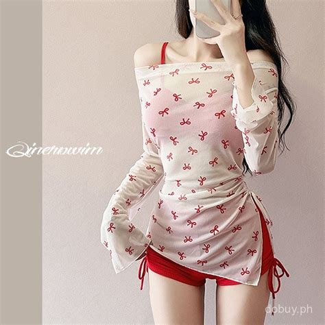 Women Piece Bowknot Bikini Set Long Sleeve Sun Protection Cute Sexy