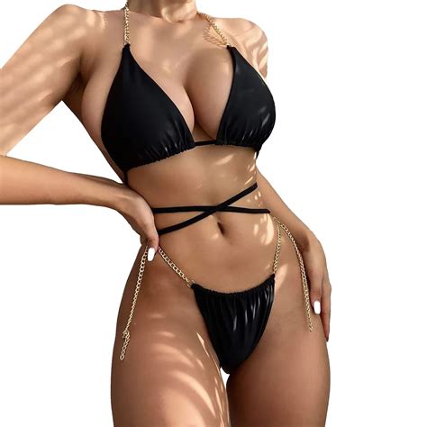 Huowey Women Glitter Swimwear Sequin Bikini Shiny String Bra Sexy Swimsuit Beach Wear Resort
