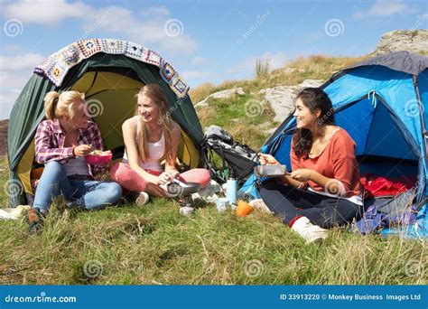 Group of Teenage Girls on Camping Trip in Countryside Stock Photo ...