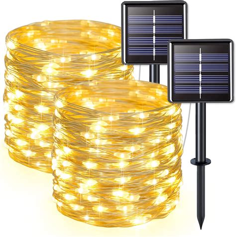 JMEXSUSS 2 Pack Warm White Solar String Lights Total 66FT 200 LED