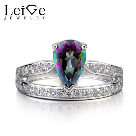 Leige Jewelry Anillo de topacio místico de corte de pera anillos de