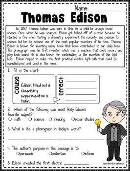 Inventions Reading Comprehension Worksheet