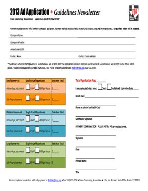 Fillable Online Txca 2013 Ad BApplicationb Guidelines Newsletter