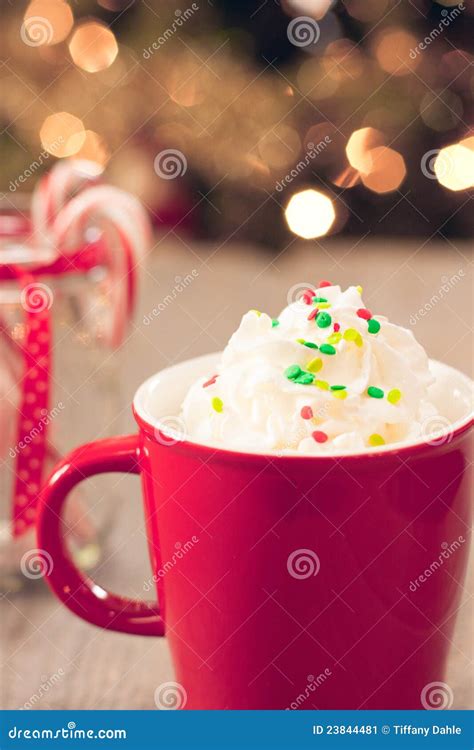 Hot Chocolate In A Red Mug Stock Image Image Of Cocoa 23844481