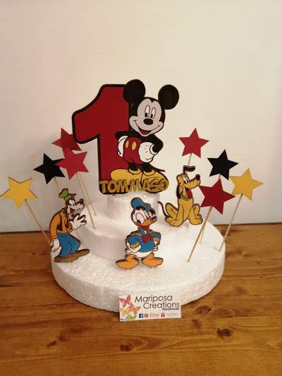 Cake Topper in legno Topolino, Paperino, Pippo, Pluto - Cake design ...