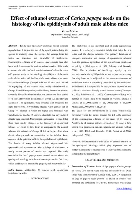 Pdf Effect Of Ethanol Extract Of Carica Papaya Seeds On The Histology